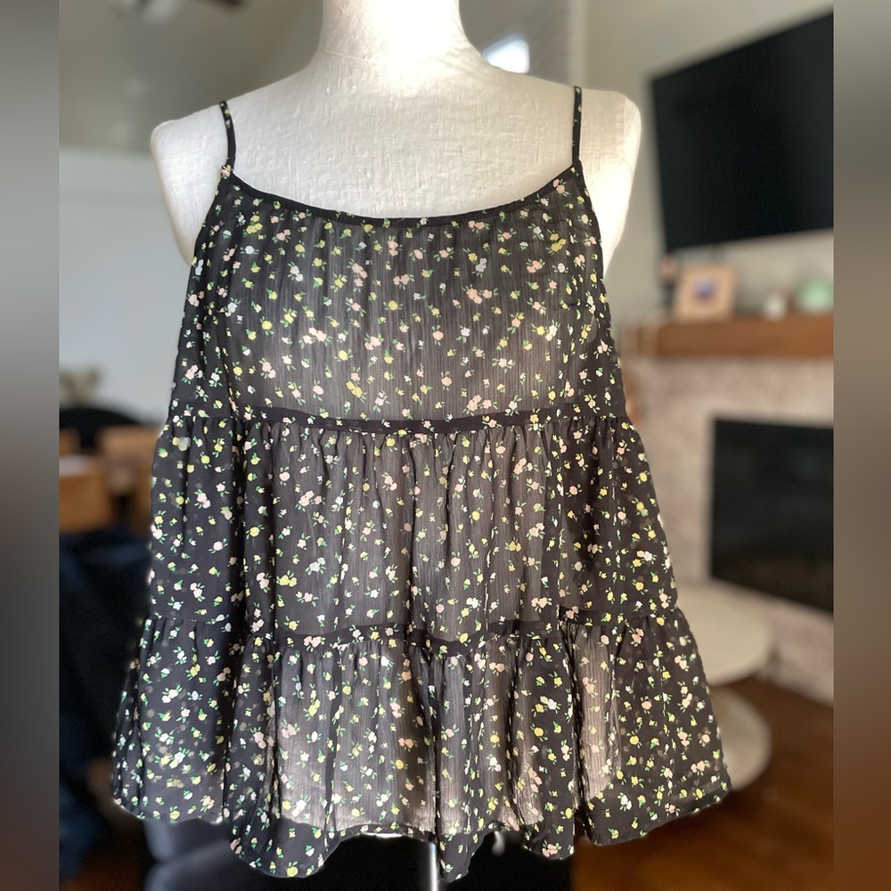 H&M black sheer floral tank